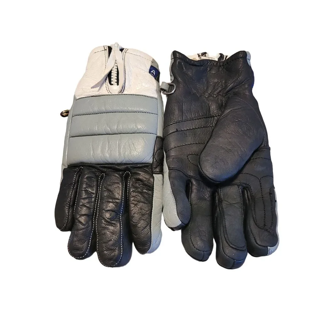 Aris Wonderlite Deerskin Leather Ski Gloves Womens Large‎ Black Grey White Zip